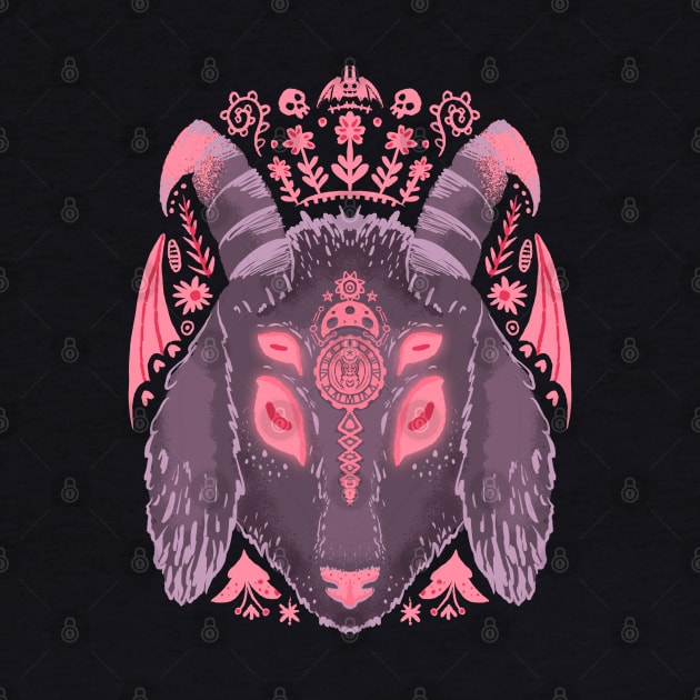 Purple Goat Demon with Pink Flowers by narwhalwall